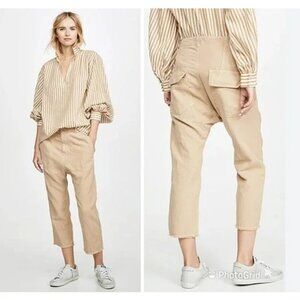 Nili Lotan Luna Pants Size 4 Beige Tan Drop Crotch Linen Blend Trousers
